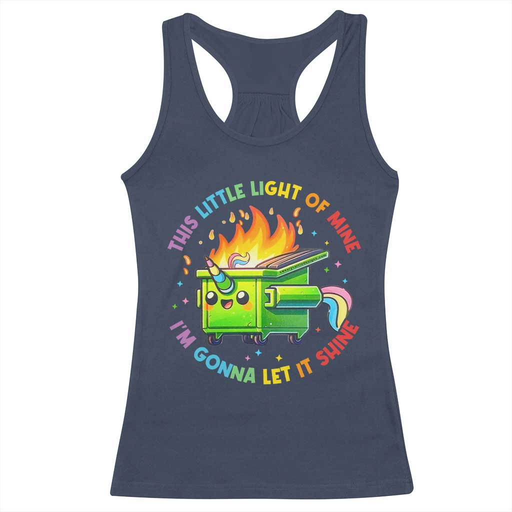 Funny Xmas Dumpster Fire Racerback Tank Top This Little Light Of Mine Unicorn Rainbow