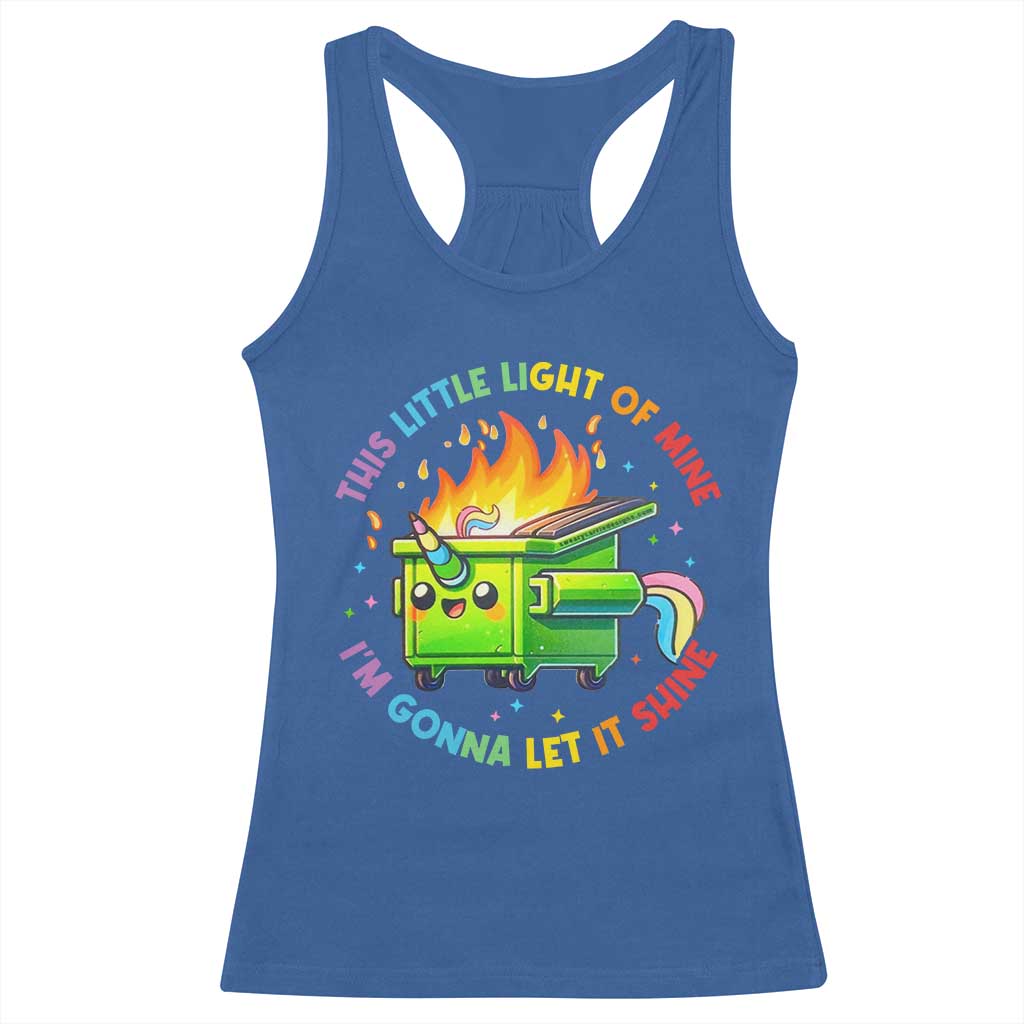 Funny Xmas Dumpster Fire Racerback Tank Top This Little Light Of Mine Unicorn Rainbow