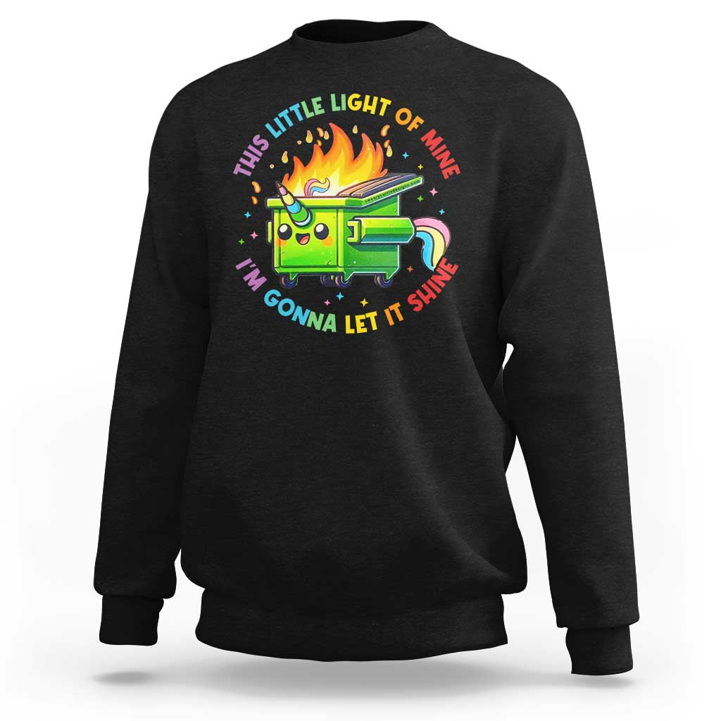 Funny Xmas Dumpster Fire Sweatshirt This Little Light Of Mine Unicorn Rainbow - Wonder Print Shop