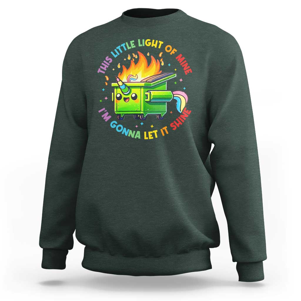 Funny Xmas Dumpster Fire Sweatshirt This Little Light Of Mine Unicorn Rainbow - Wonder Print Shop