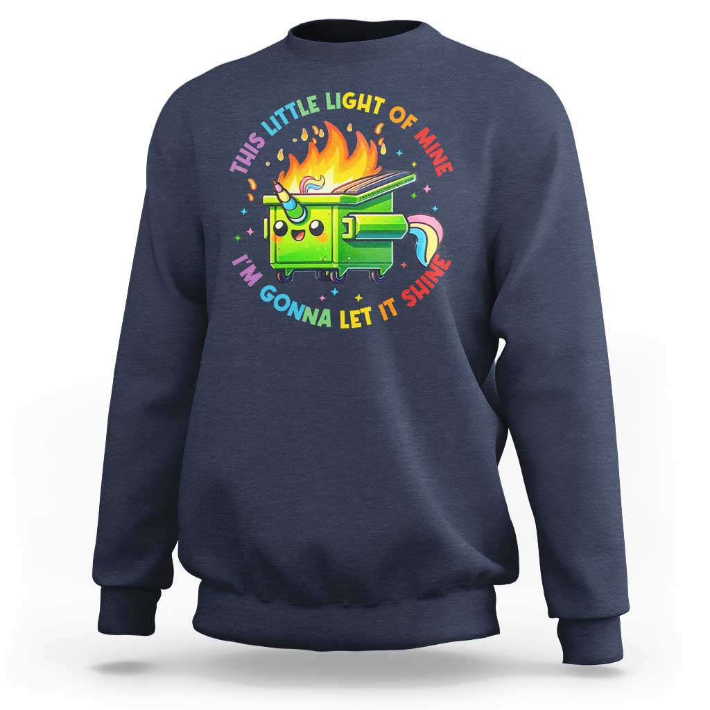 Funny Xmas Dumpster Fire Sweatshirt This Little Light Of Mine Unicorn Rainbow - Wonder Print Shop