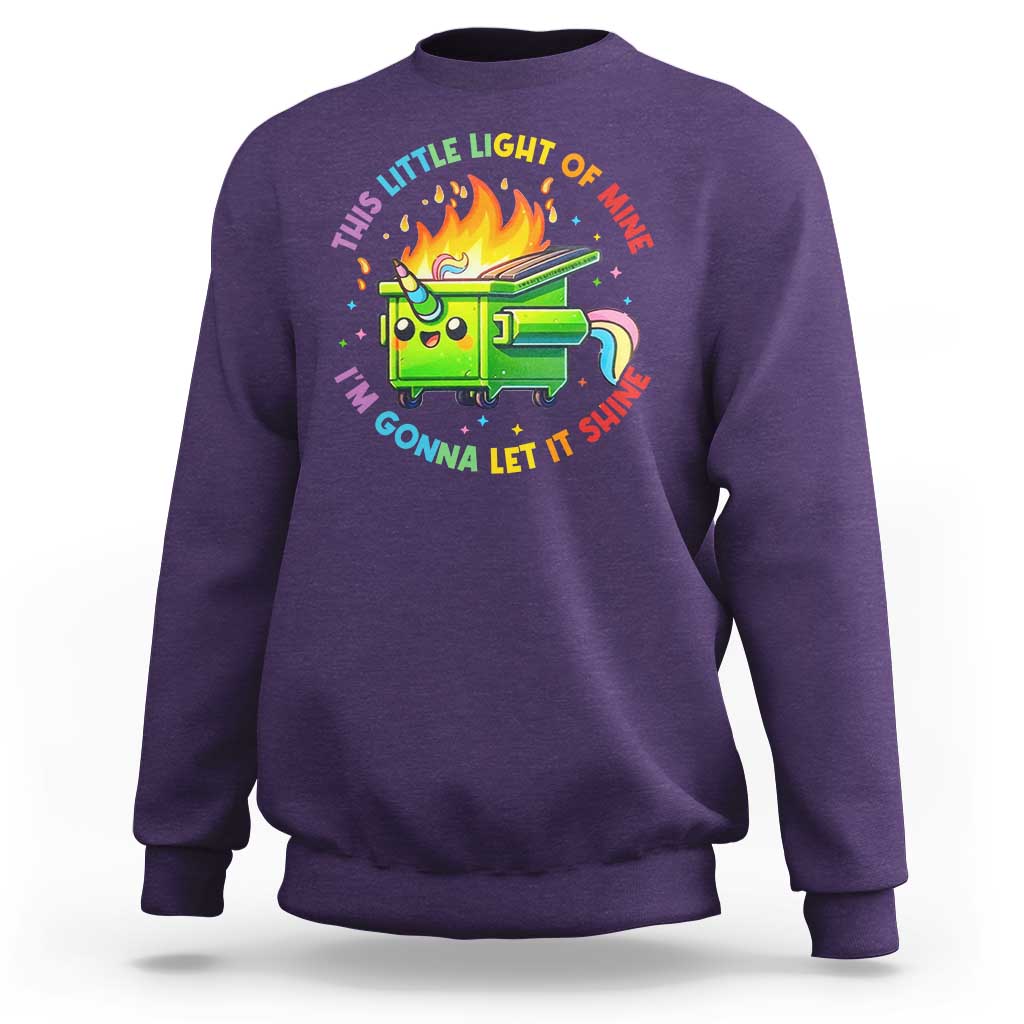 Funny Xmas Dumpster Fire Sweatshirt This Little Light Of Mine Unicorn Rainbow - Wonder Print Shop
