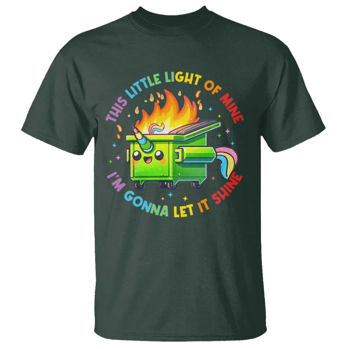 Funny Xmas Dumpster Fire T Shirt This Little Light Of Mine Unicorn Rainbow - Wonder Print Shop