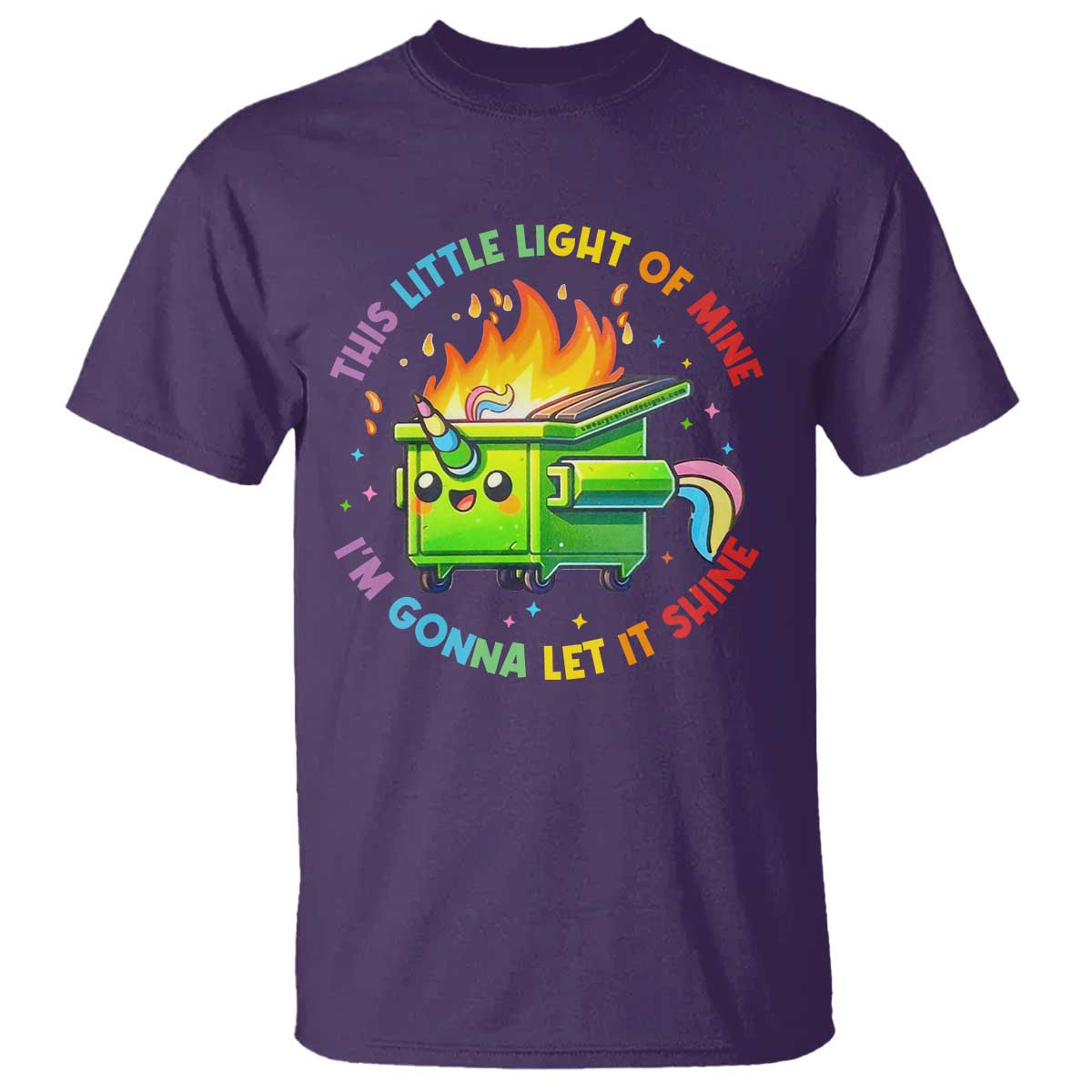 Funny Xmas Dumpster Fire T Shirt This Little Light Of Mine Unicorn Rainbow - Wonder Print Shop