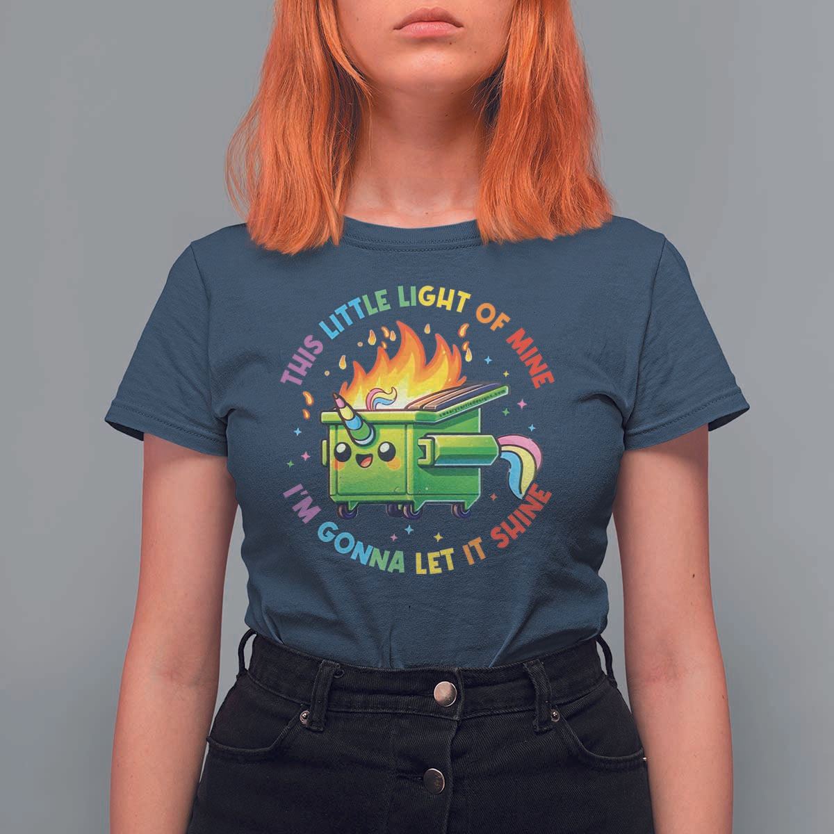 Funny Xmas Dumpster Fire T Shirt For Women This Little Light Of Mine Unicorn Rainbow - Wonder Print Shop