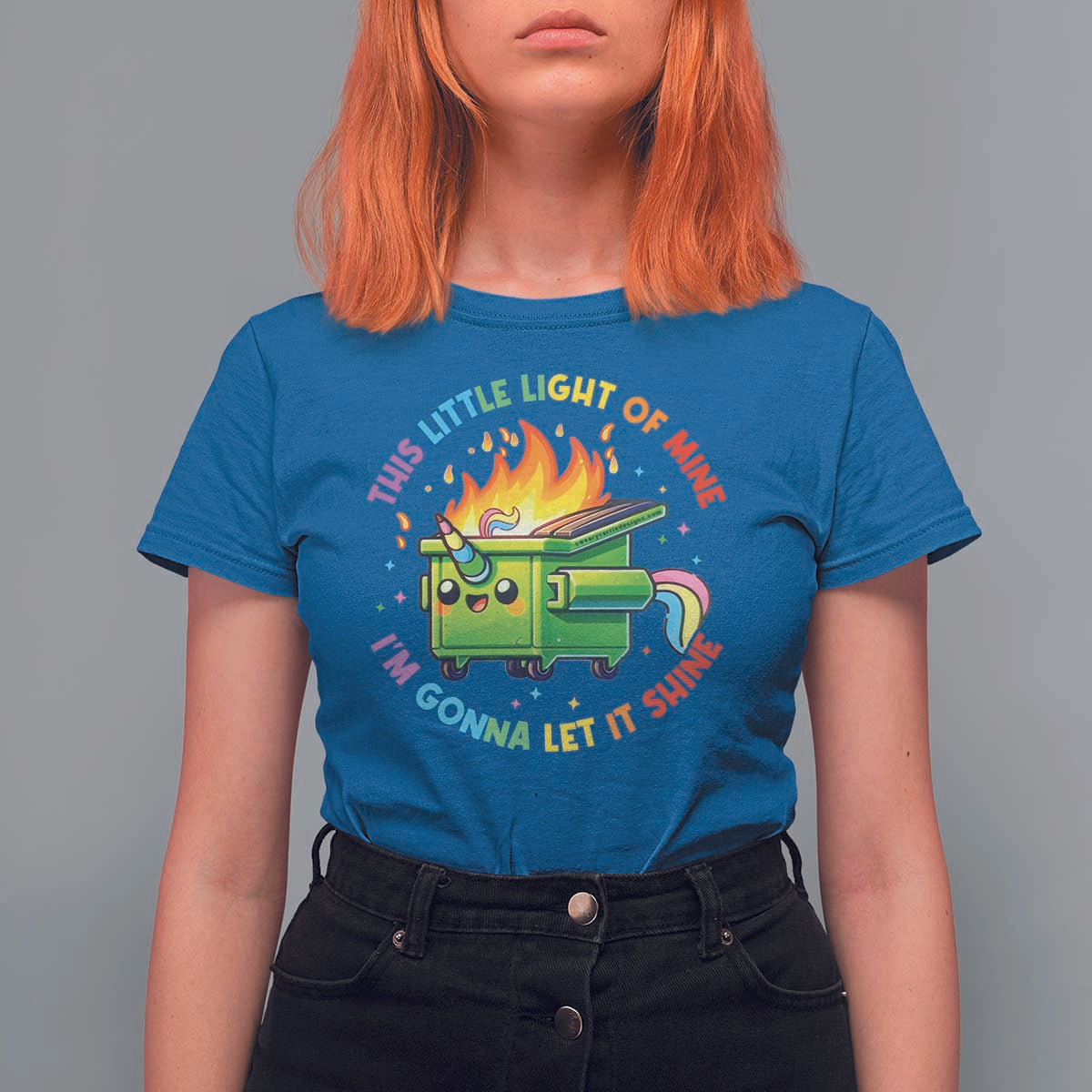 Funny Xmas Dumpster Fire T Shirt For Women This Little Light Of Mine Unicorn Rainbow - Wonder Print Shop