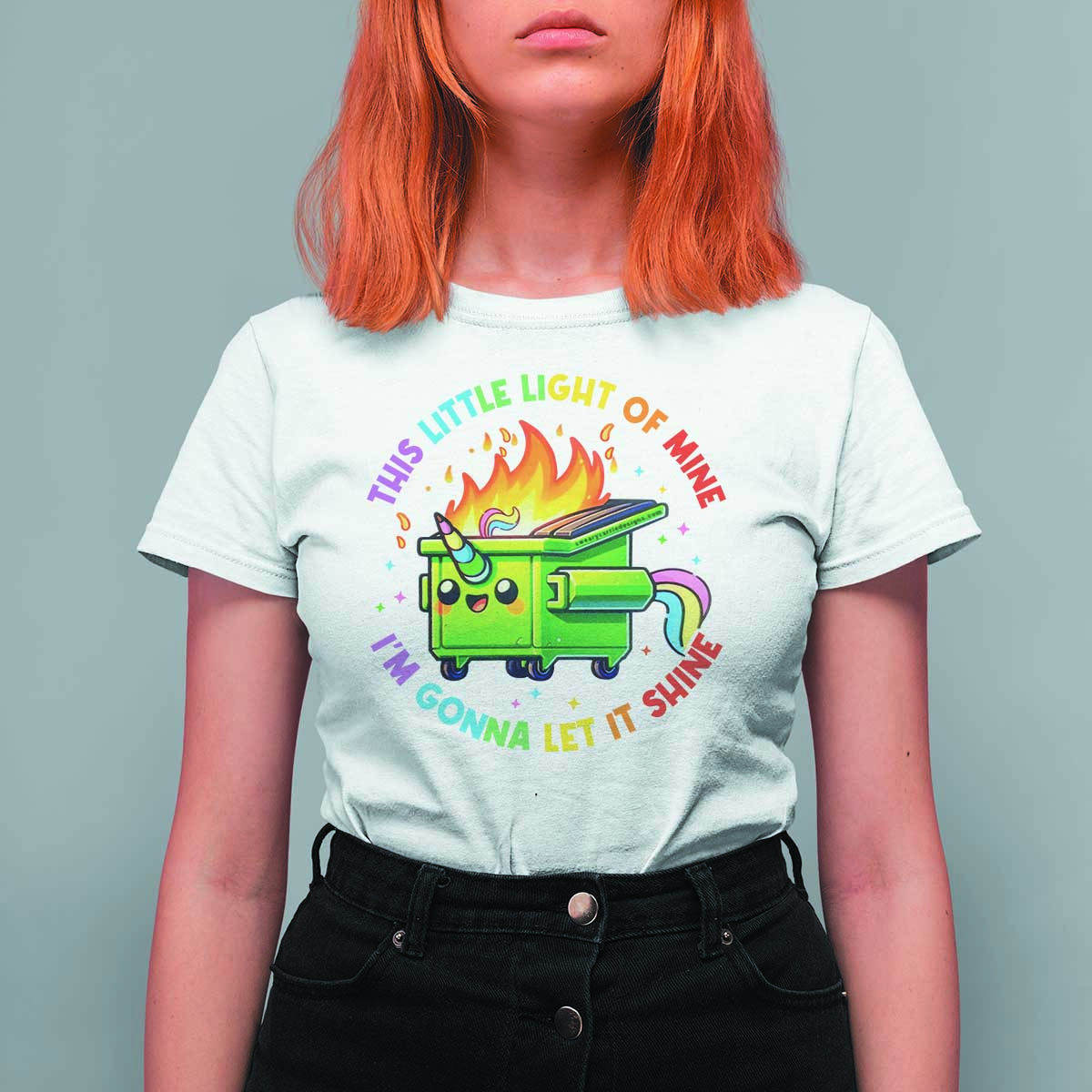 Funny Xmas Dumpster Fire T Shirt For Women This Little Light Of Mine Unicorn Rainbow - Wonder Print Shop