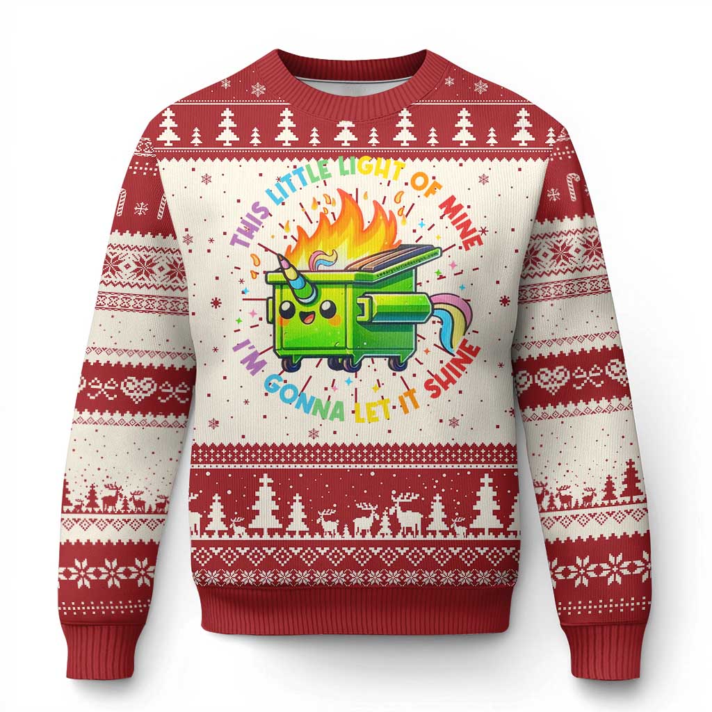 Funny Xmas Dumpster Fire Ugly Christmas Sweater This Little Light Of Mine Unicorn Rainbow - Wonder Print Shop