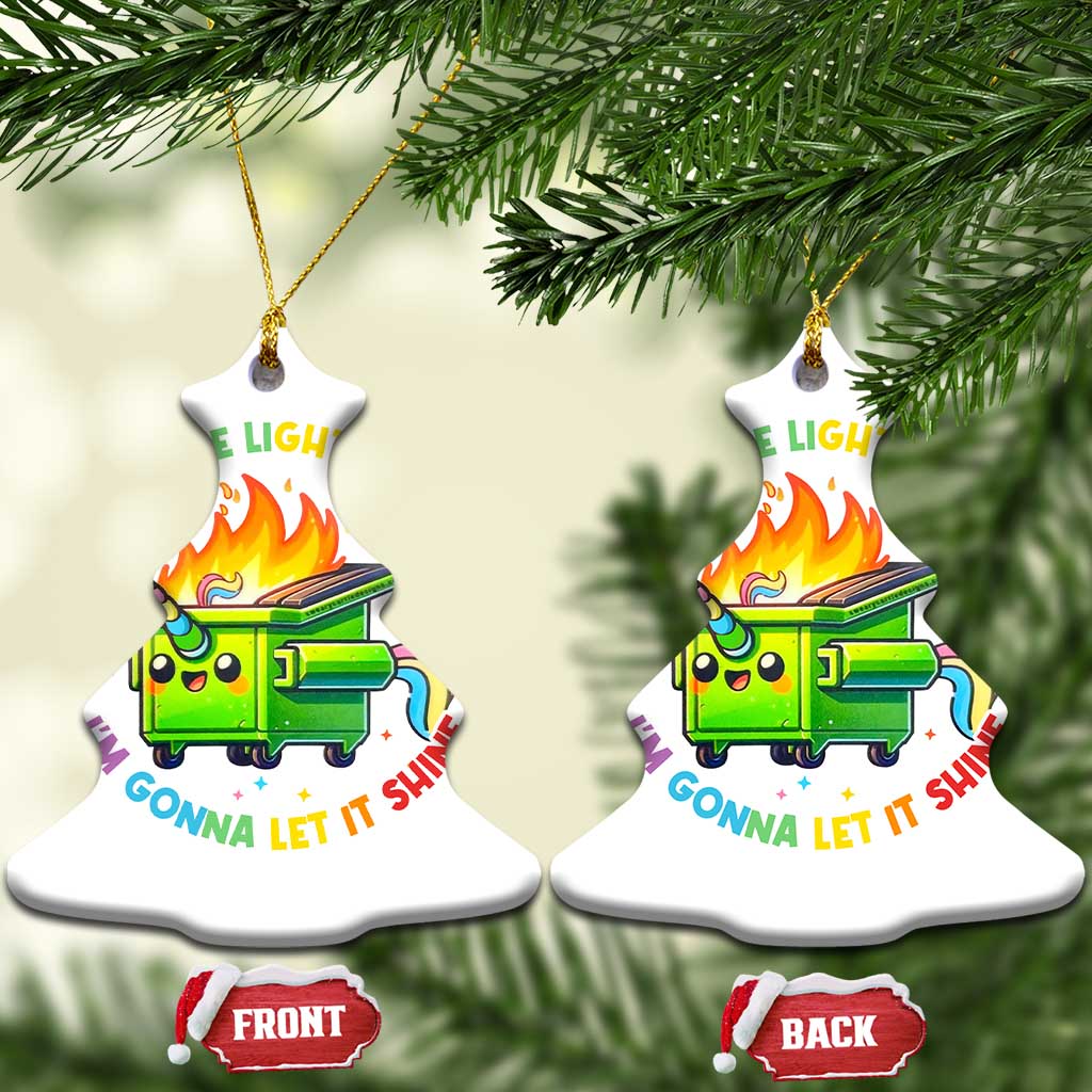 Funny Xmas Dumpster Fire Christmas Ornament This Little Light Of Mine Unicorn Rainbow - Wonder Print Shop