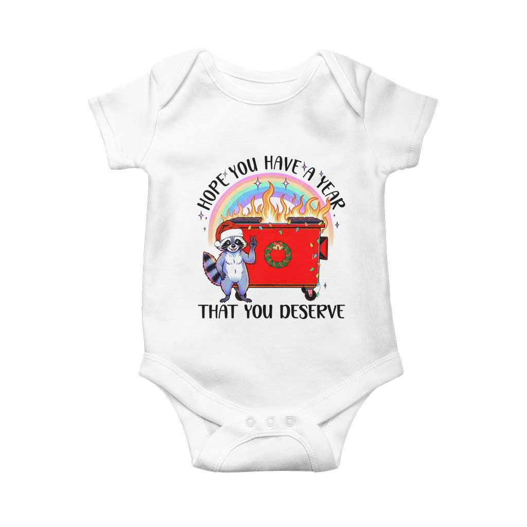 Funny Xmas Dumpster Fire Baby Onesie Hope You Have The Year You Deserve Santa Raccoon