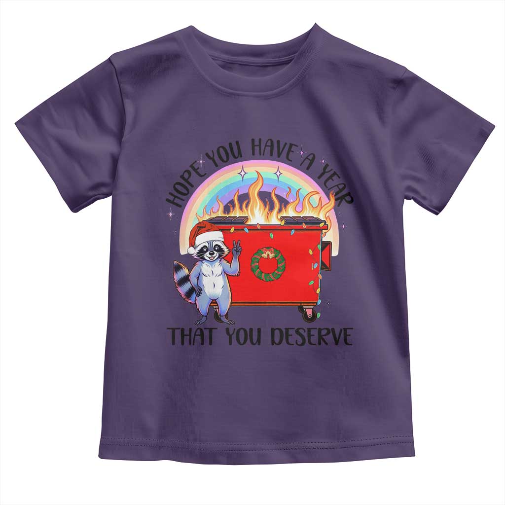 Funny Xmas Dumpster Fire Toddler T Shirt Hope You Have The Year You Deserve Santa Raccoon