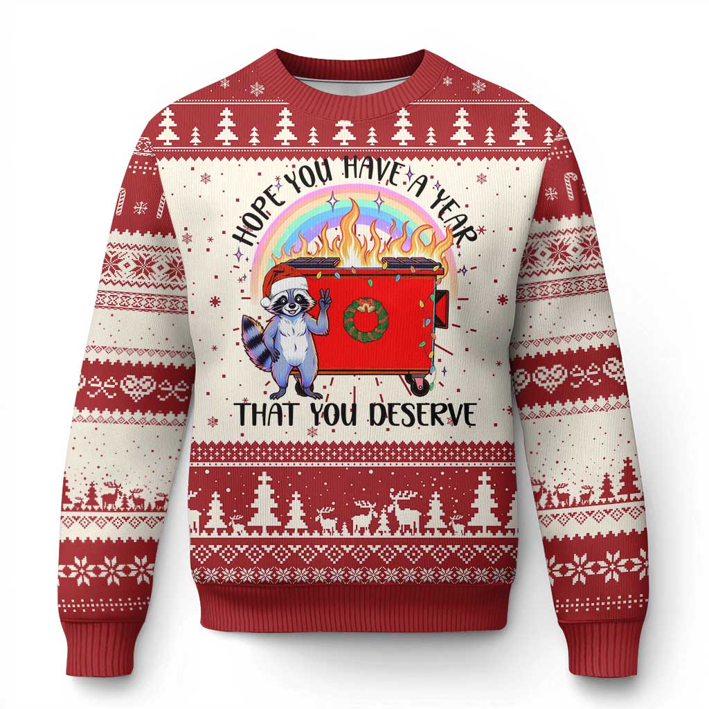 Funny Xmas Dumpster Fire Ugly Christmas Sweater Hope You Have The Year You Deserve Santa Raccoon - Wonder Print Shop