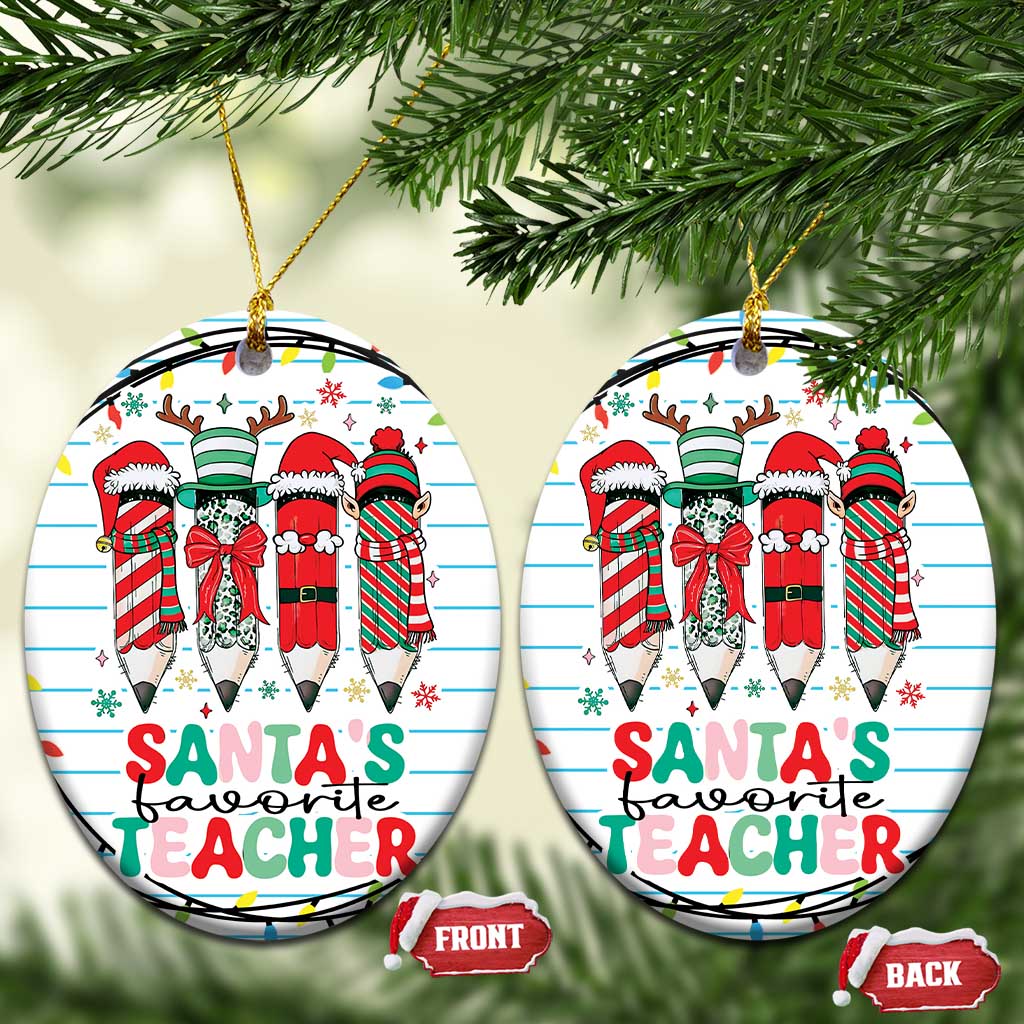 Xmas Teacher Christmas Ornament Santa's Favorite Teacher - Wonder Print Shop