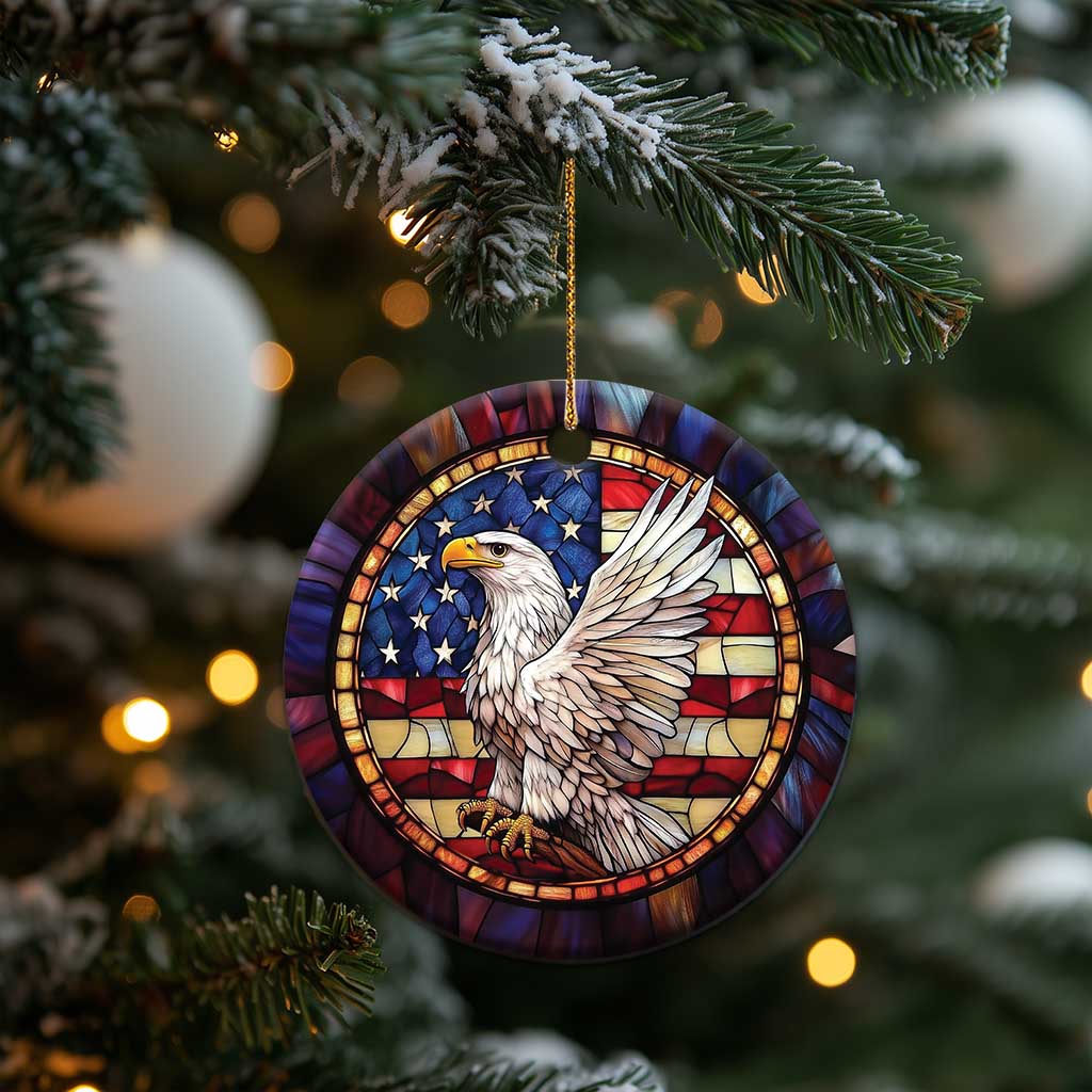 Bald Eagle American Flag Patriotic Christmas Ornament - Wonder Print Shop