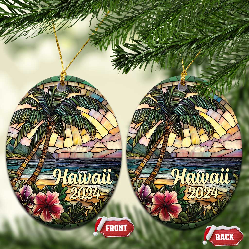 Beach Hibiscus Hawaii 2024 Christmas Ornament - Wonder Print Shop