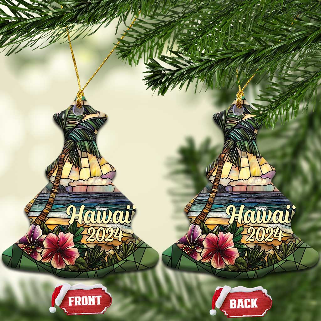 Beach Hibiscus Hawaii 2024 Christmas Ornament - Wonder Print Shop