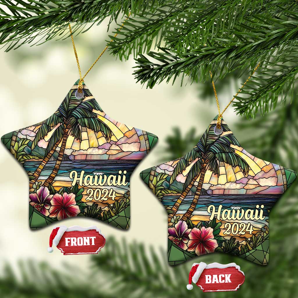 Beach Hibiscus Hawaii 2024 Christmas Ornament - Wonder Print Shop