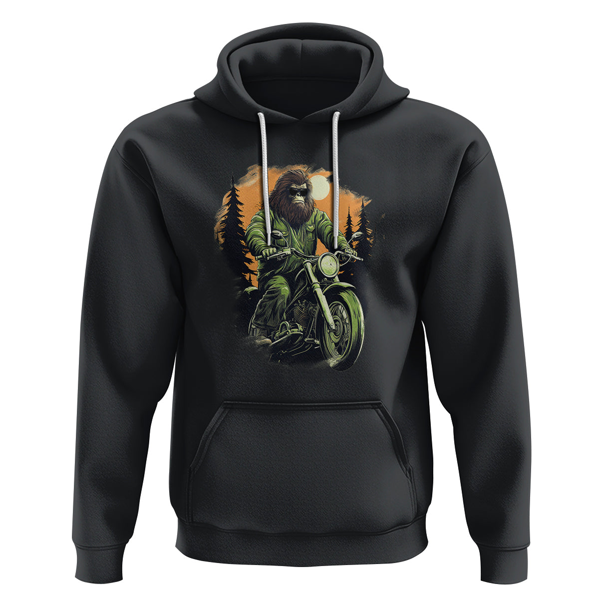 Bigfoot Biker Funny Sasquatch Riding A Motorcycle Vintage Hoodie - Wonder Print Shop