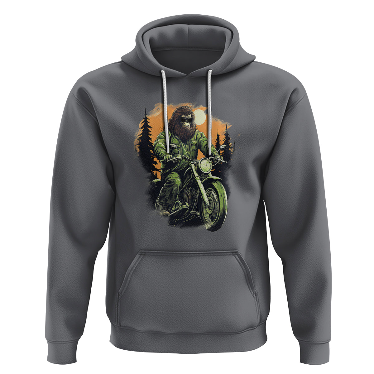 Bigfoot Biker Funny Sasquatch Riding A Motorcycle Vintage Hoodie - Wonder Print Shop