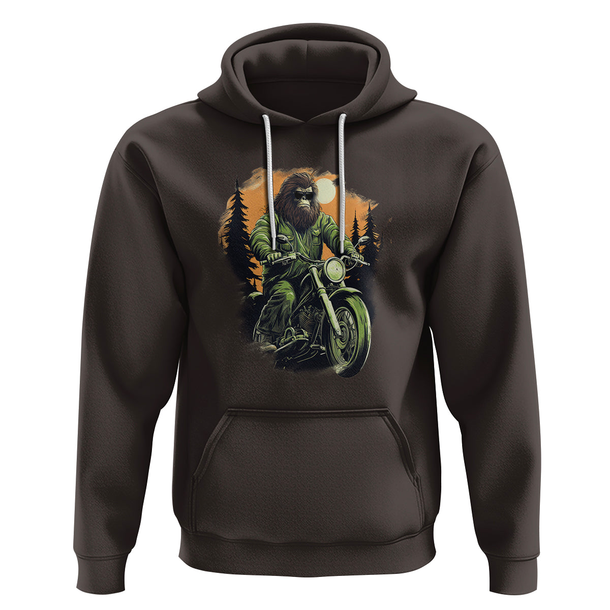 Bigfoot Biker Funny Sasquatch Riding A Motorcycle Vintage Hoodie - Wonder Print Shop