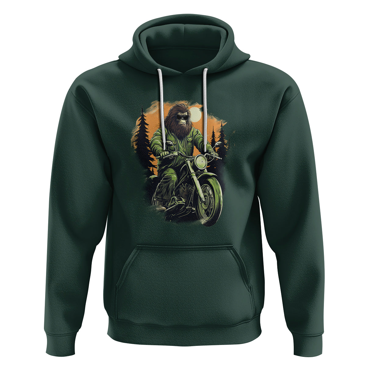 Bigfoot Biker Funny Sasquatch Riding A Motorcycle Vintage Hoodie - Wonder Print Shop