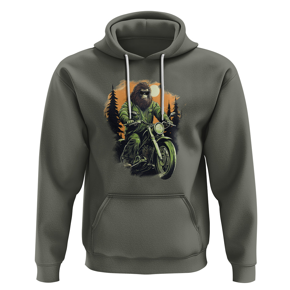 Bigfoot Biker Funny Sasquatch Riding A Motorcycle Vintage Hoodie - Wonder Print Shop