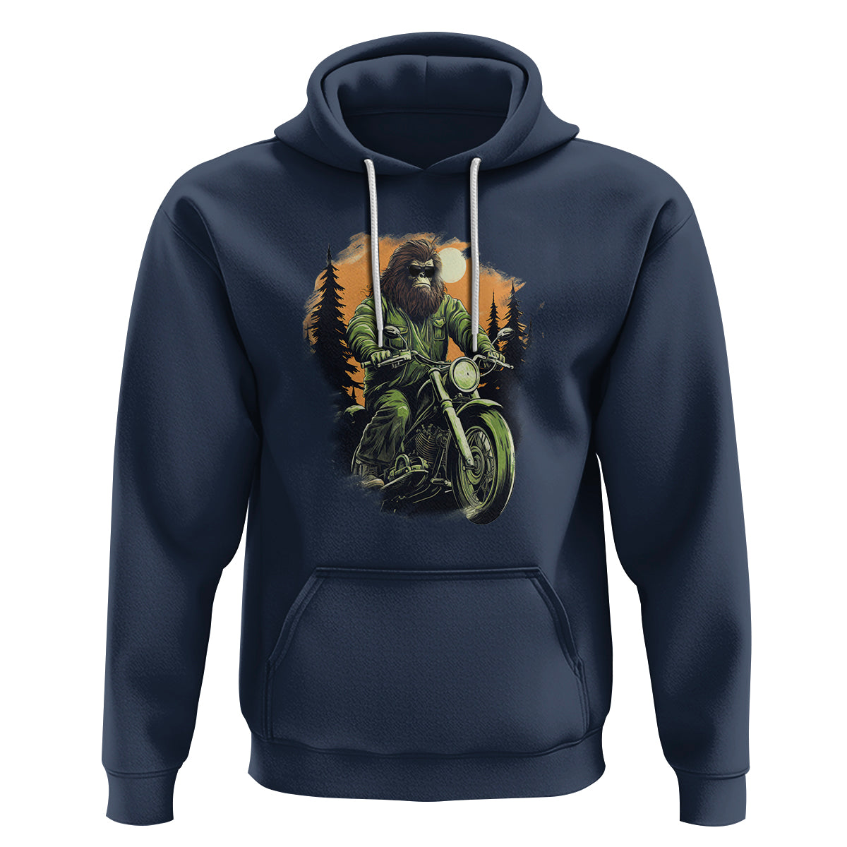 Bigfoot Biker Funny Sasquatch Riding A Motorcycle Vintage Hoodie - Wonder Print Shop