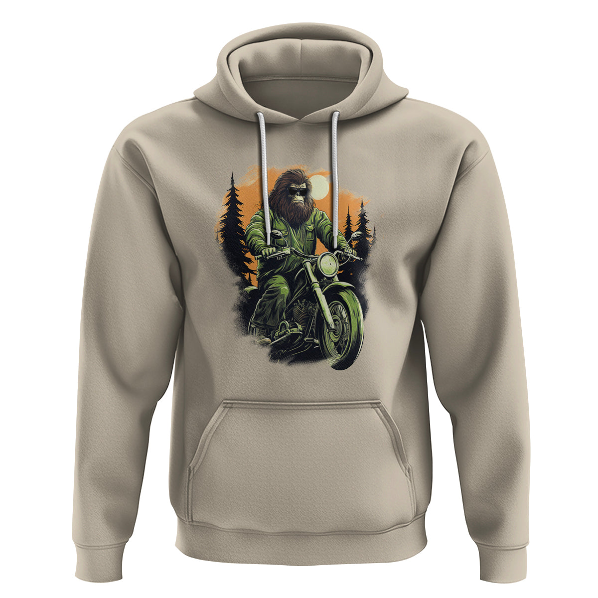 Bigfoot Biker Funny Sasquatch Riding A Motorcycle Vintage Hoodie - Wonder Print Shop