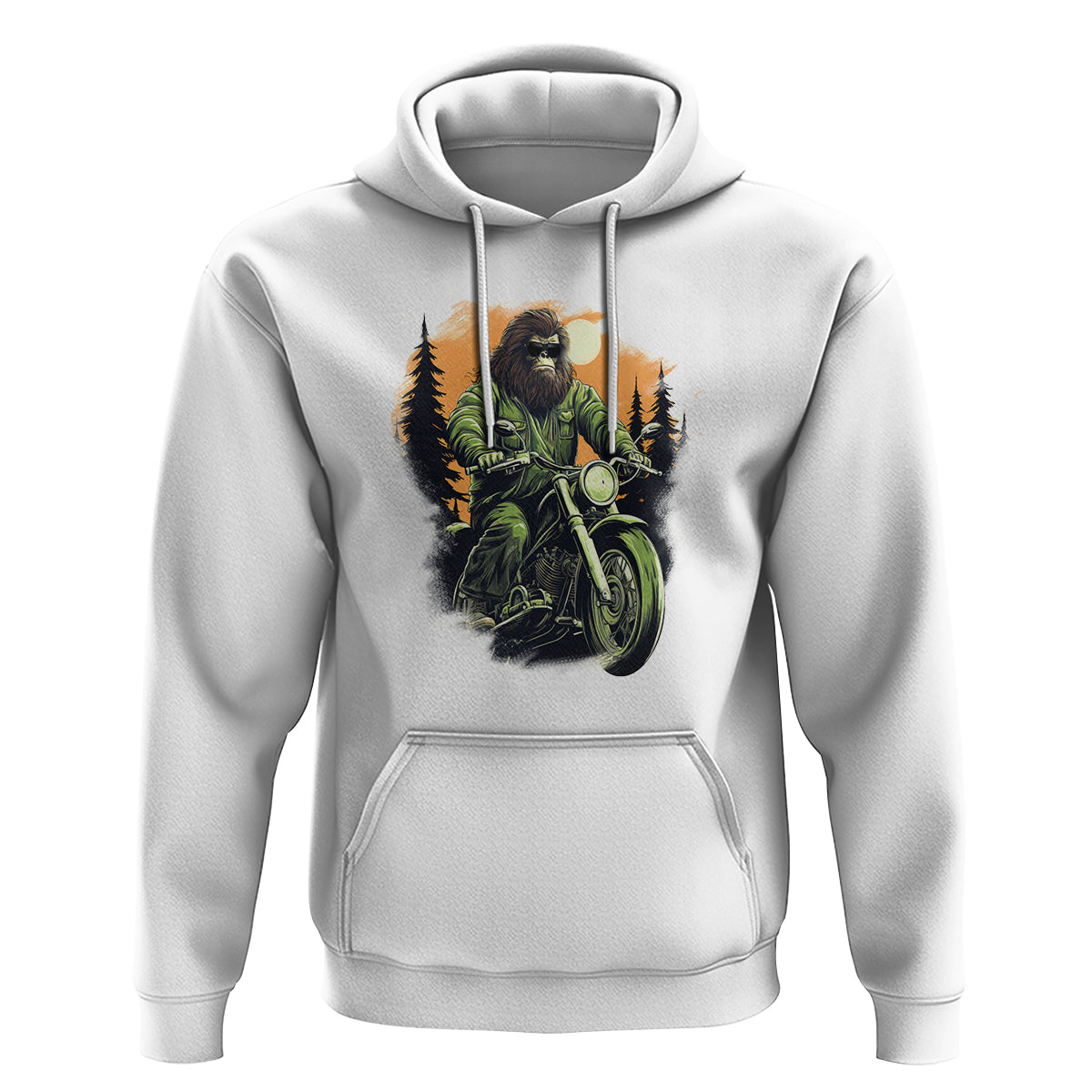 Bigfoot Biker Funny Sasquatch Riding A Motorcycle Vintage Hoodie - Wonder Print Shop
