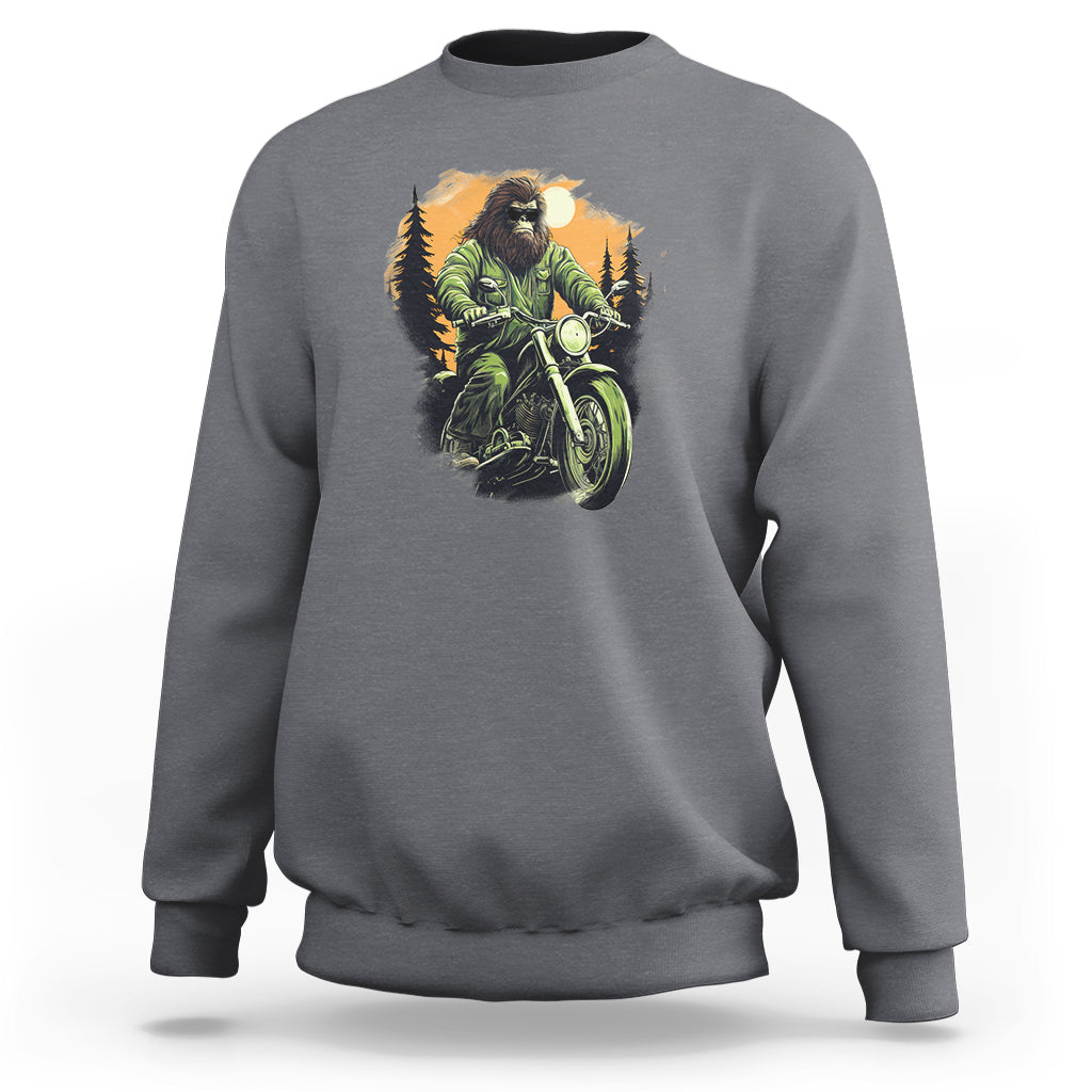 Bigfoot Biker Funny Sasquatch Riding A Motorcycle Vintage Sweatshirt - Wonder Print Shop