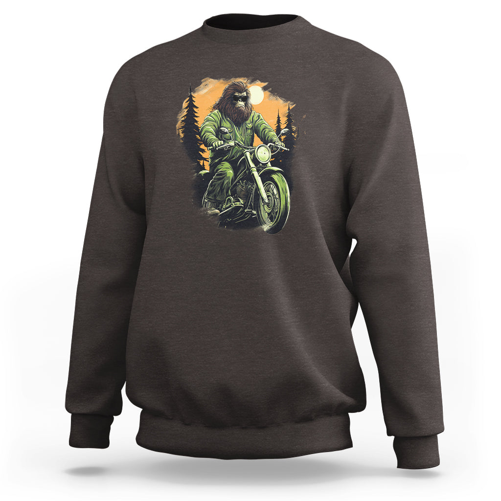 Bigfoot Biker Funny Sasquatch Riding A Motorcycle Vintage Sweatshirt - Wonder Print Shop