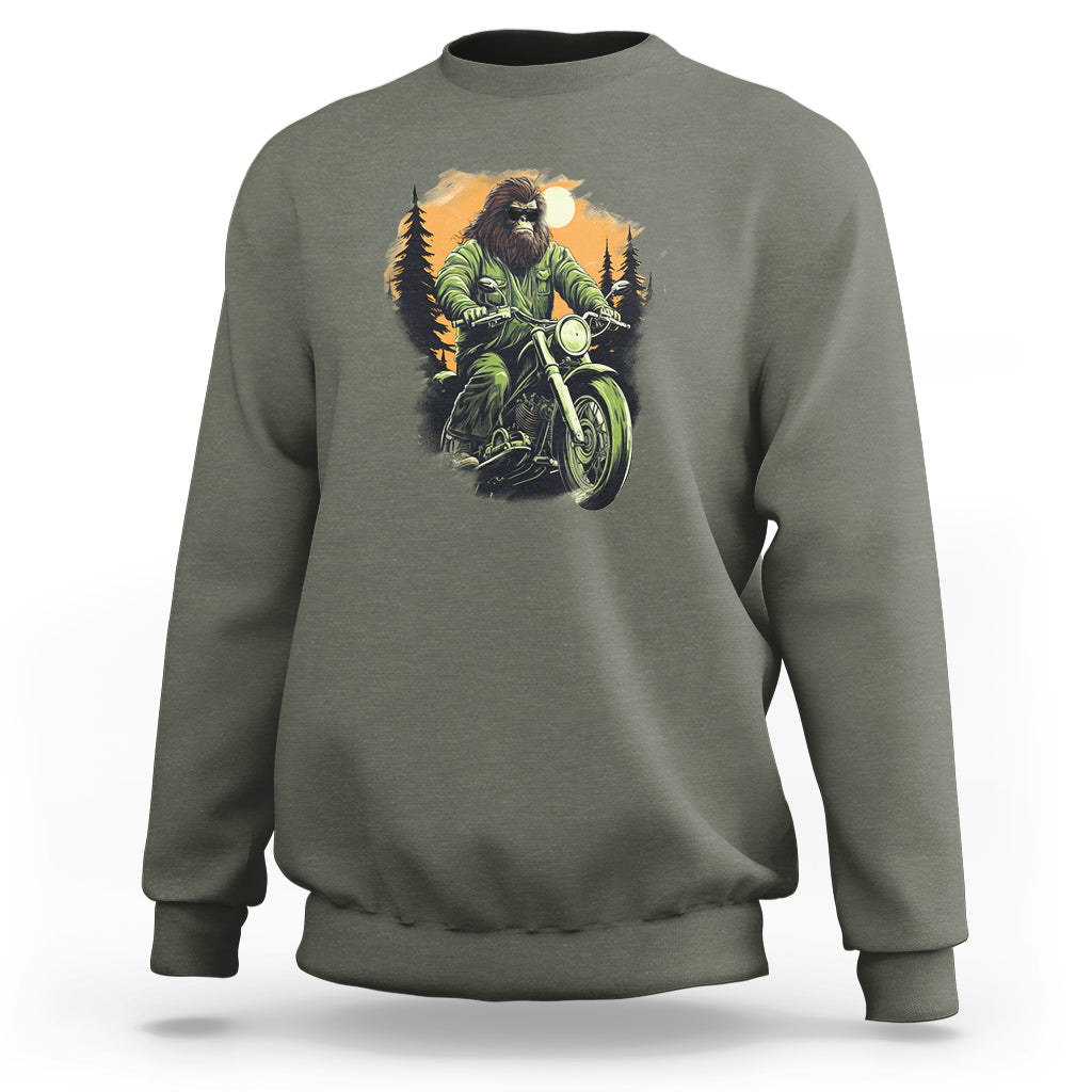 Bigfoot Biker Funny Sasquatch Riding A Motorcycle Vintage Sweatshirt - Wonder Print Shop