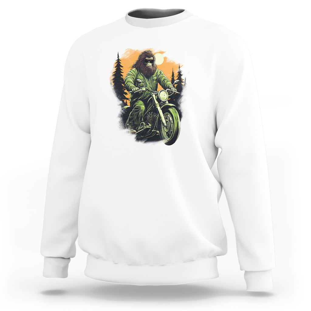 Bigfoot Biker Funny Sasquatch Riding A Motorcycle Vintage Sweatshirt - Wonder Print Shop