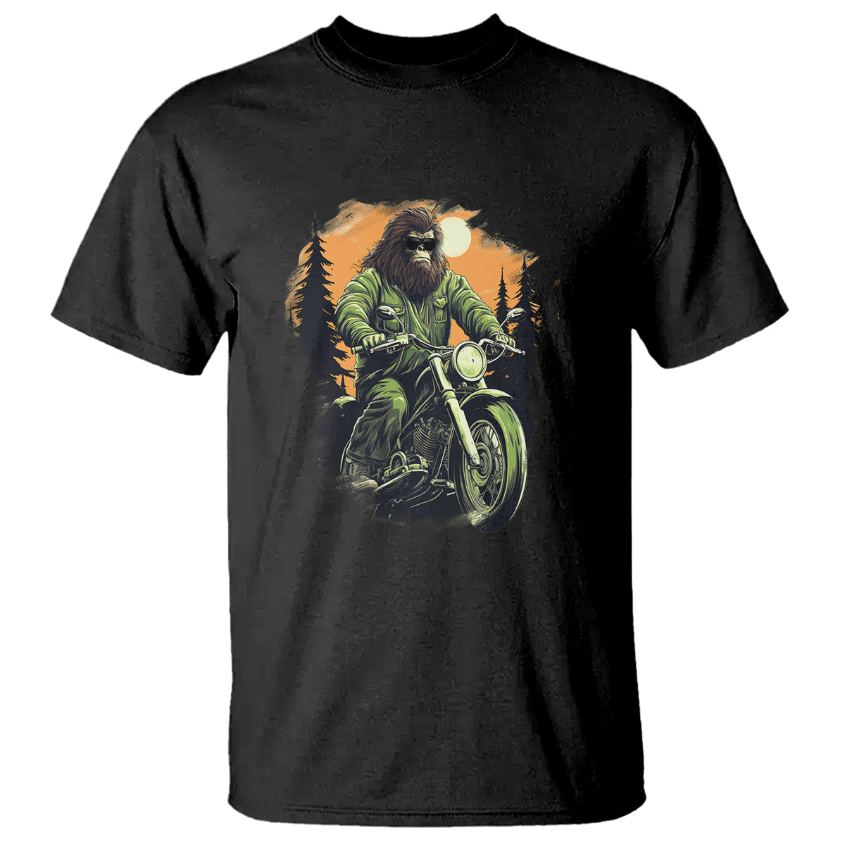 Bigfoot Biker Funny Sasquatch Riding A Motorcycle Vintage T Shirt - Wonder Print Shop