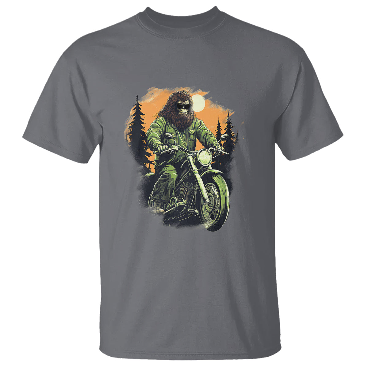 Bigfoot Biker Funny Sasquatch Riding A Motorcycle Vintage T Shirt - Wonder Print Shop