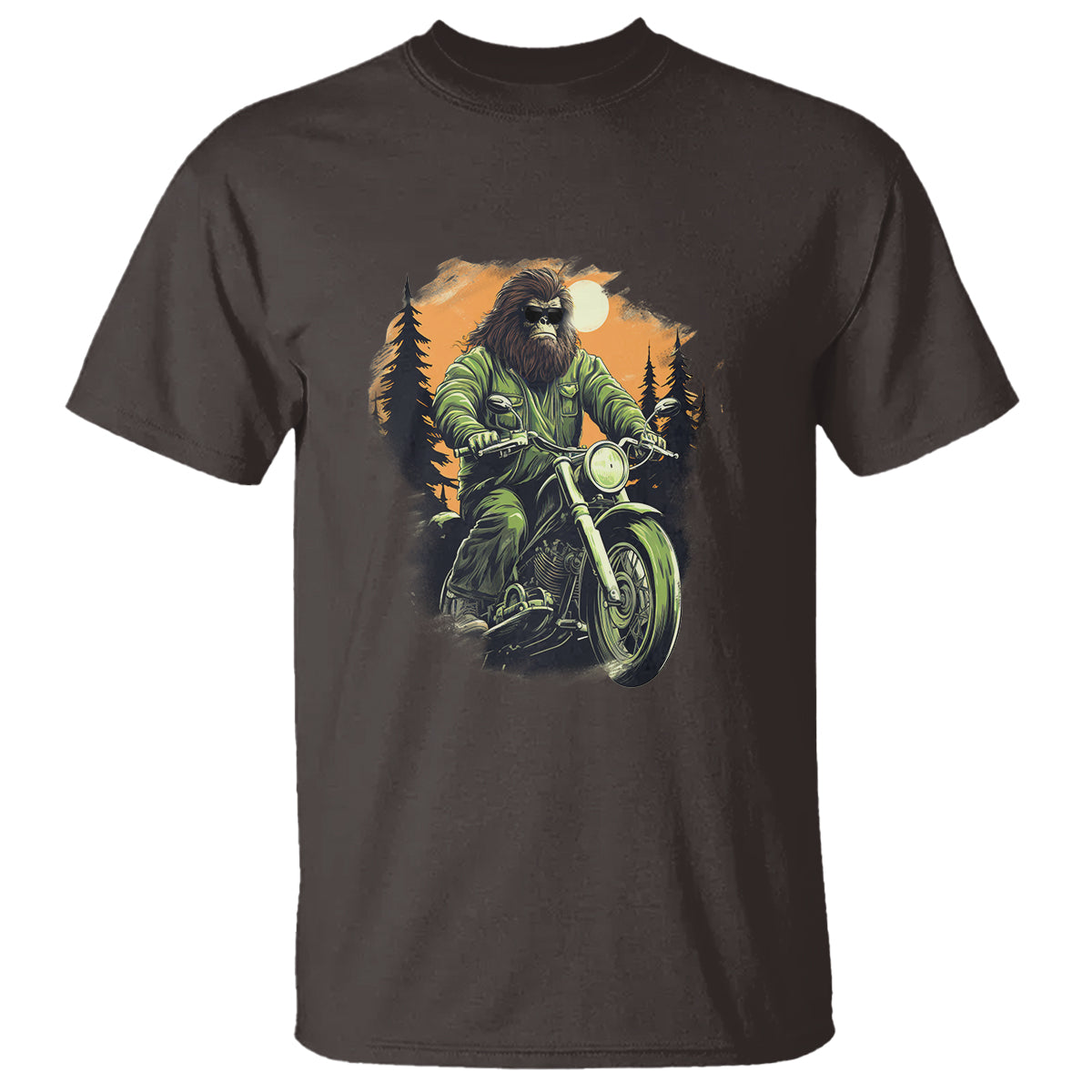 Bigfoot Biker Funny Sasquatch Riding A Motorcycle Vintage T Shirt - Wonder Print Shop