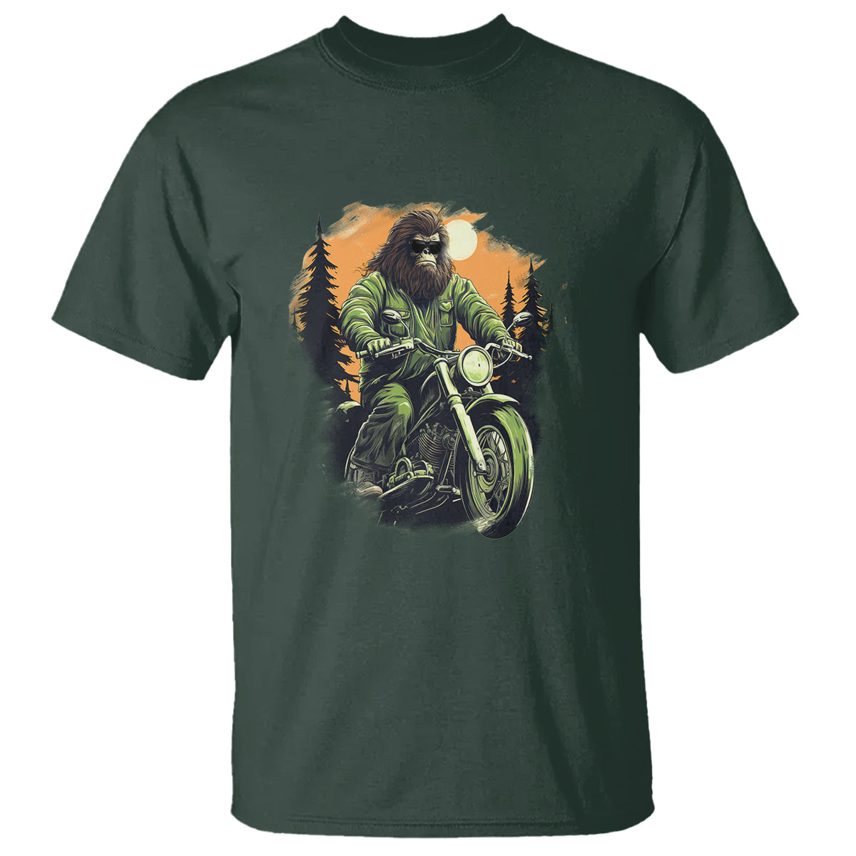 Bigfoot Biker Funny Sasquatch Riding A Motorcycle Vintage T Shirt - Wonder Print Shop