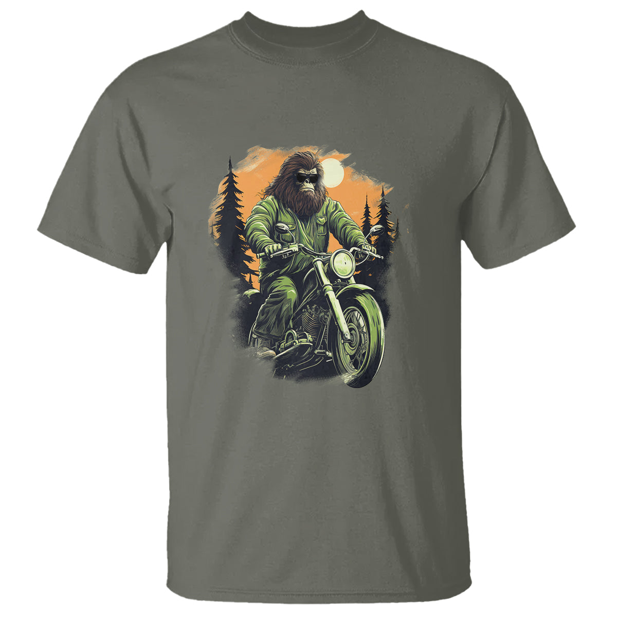 Bigfoot Biker Funny Sasquatch Riding A Motorcycle Vintage T Shirt - Wonder Print Shop