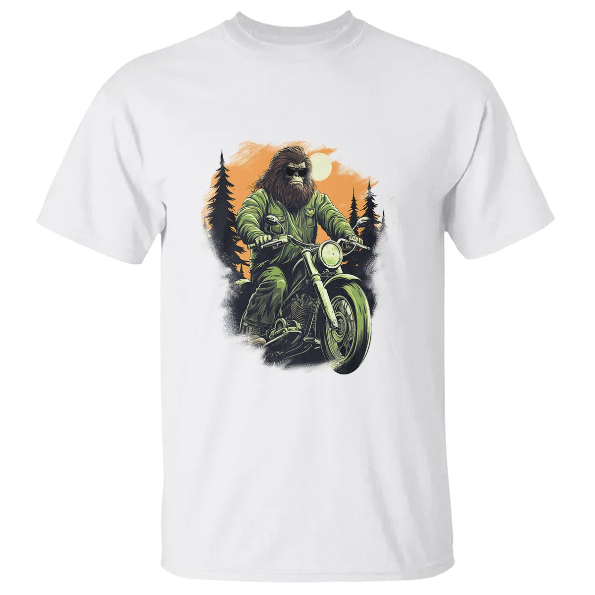 Bigfoot Biker Funny Sasquatch Riding A Motorcycle Vintage T Shirt - Wonder Print Shop