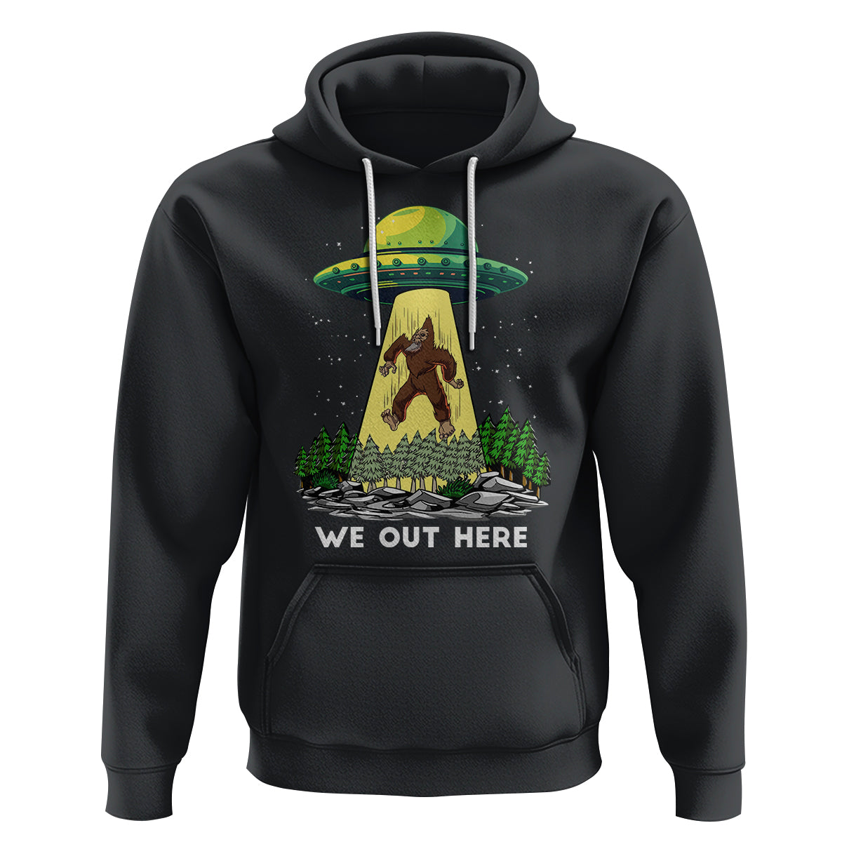 Funny Bigfoot And UFO We Out Here Sasquatch Hoodie - Wonder Print Shop