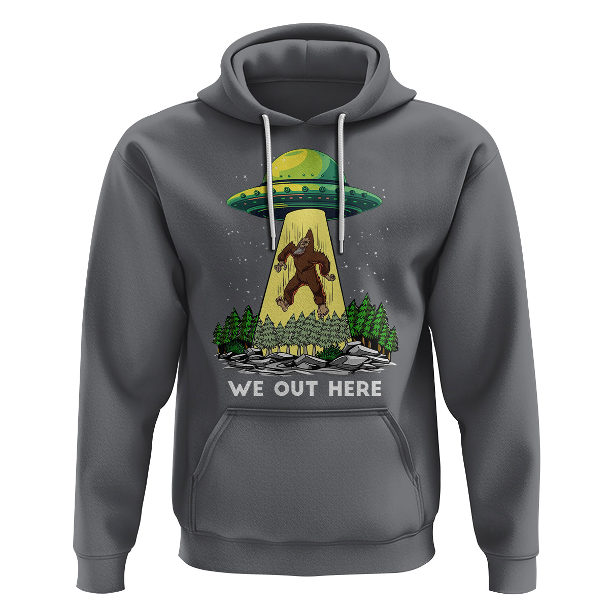 Funny Bigfoot And UFO We Out Here Sasquatch Hoodie - Wonder Print Shop