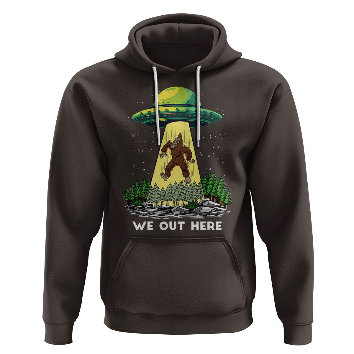 Funny Bigfoot And UFO We Out Here Sasquatch Hoodie - Wonder Print Shop