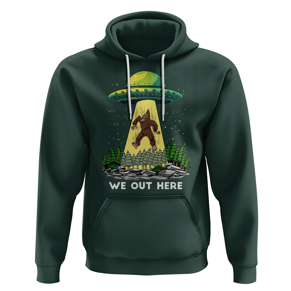 Funny Bigfoot And UFO We Out Here Sasquatch Hoodie - Wonder Print Shop