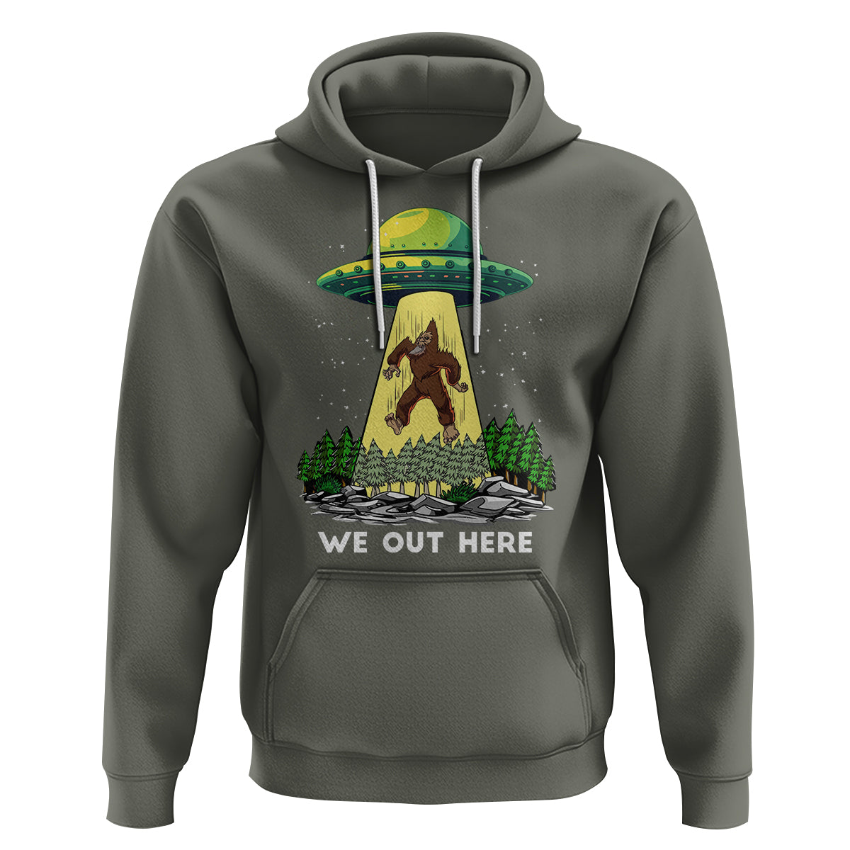 Funny Bigfoot And UFO We Out Here Sasquatch Hoodie - Wonder Print Shop