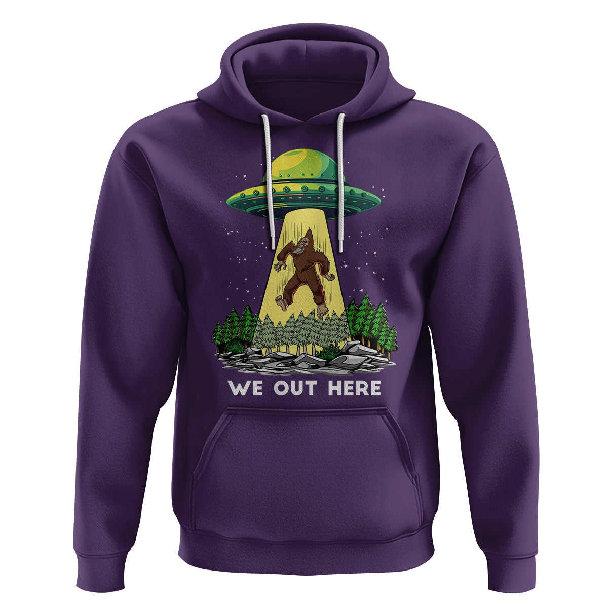 Funny Bigfoot And UFO We Out Here Sasquatch Hoodie - Wonder Print Shop
