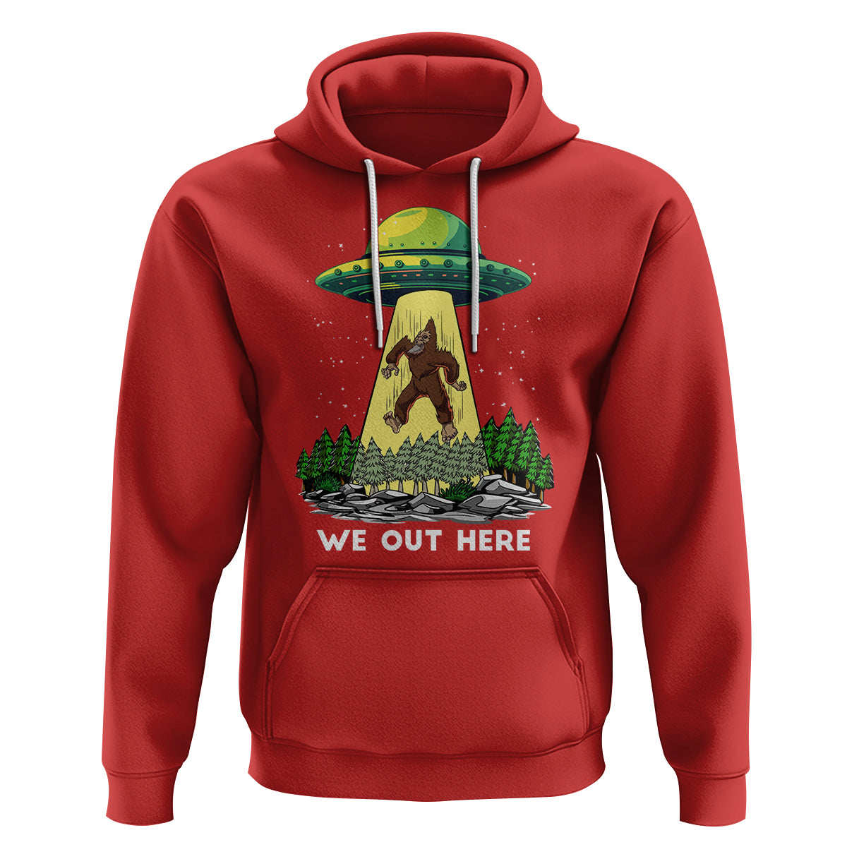 Funny Bigfoot And UFO We Out Here Sasquatch Hoodie - Wonder Print Shop