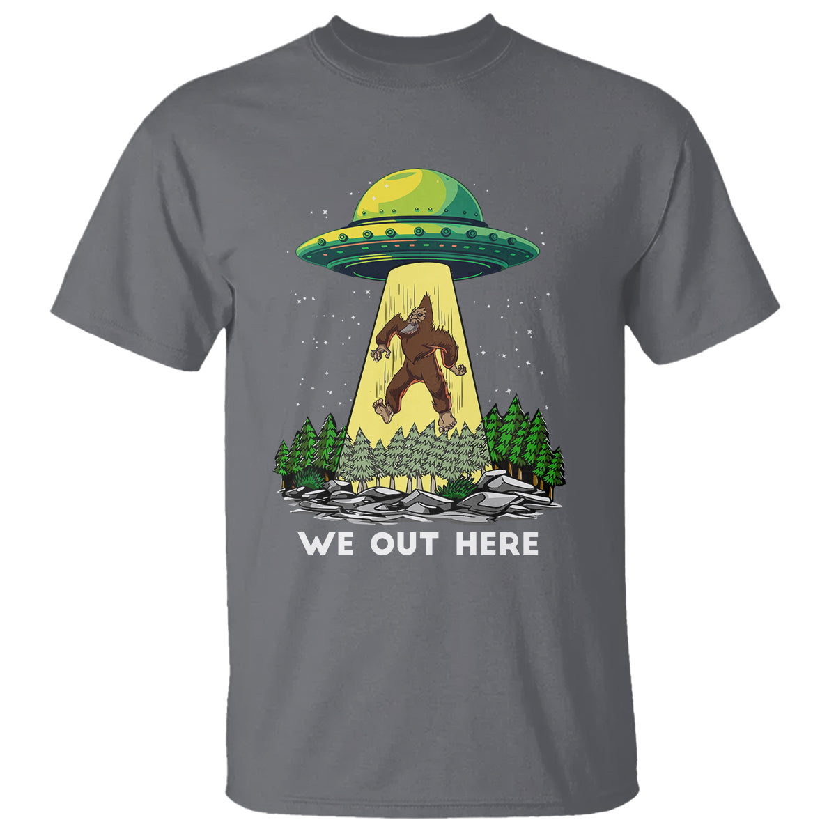 Funny Bigfoot And UFO We Out Here Sasquatch T Shirt - Wonder Print Shop