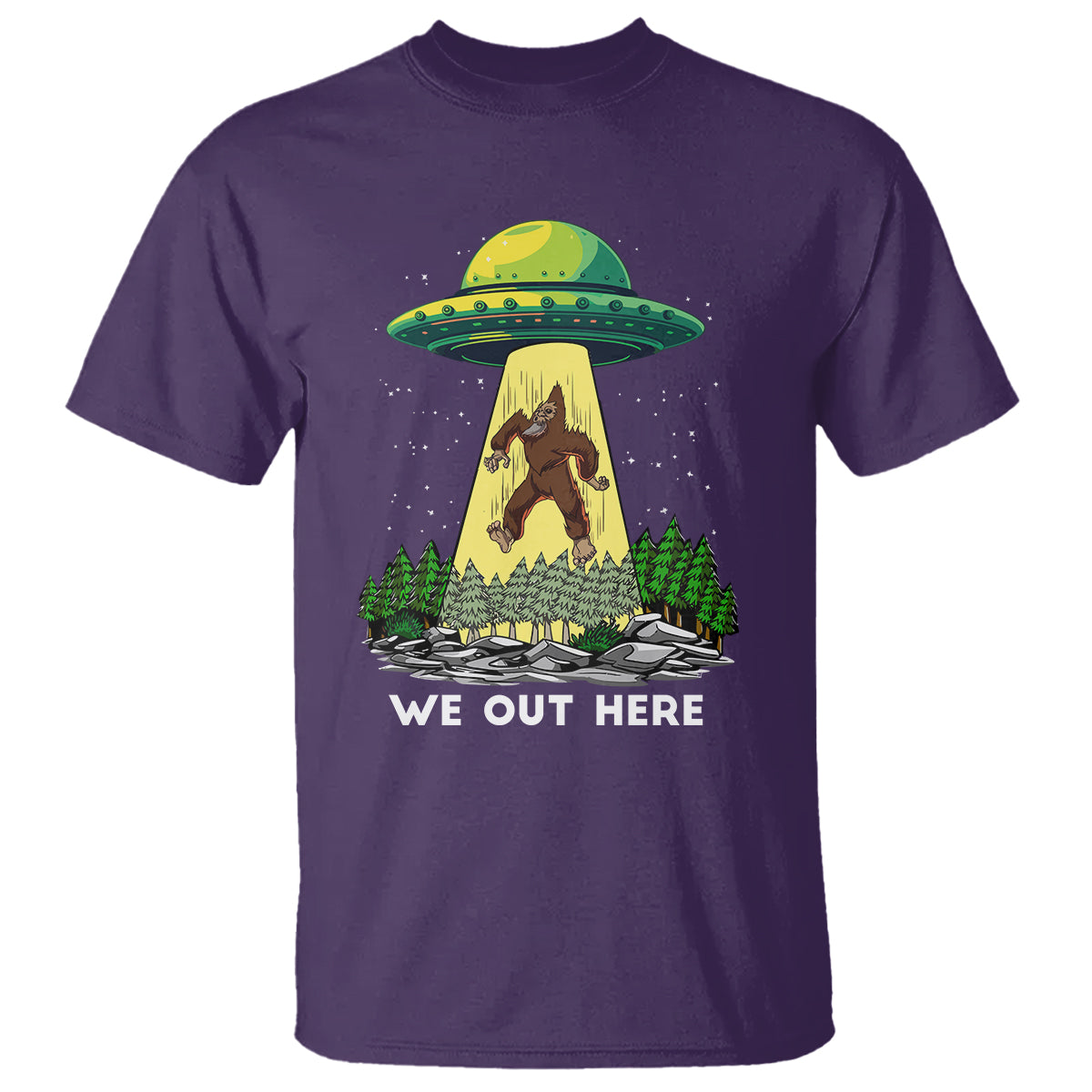 Funny Bigfoot And UFO We Out Here Sasquatch T Shirt - Wonder Print Shop