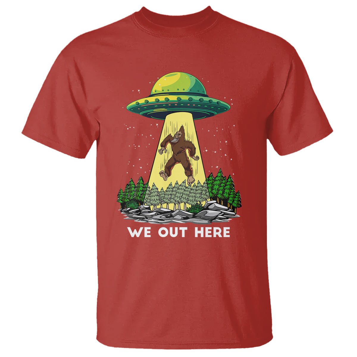 Funny Bigfoot And UFO We Out Here Sasquatch T Shirt - Wonder Print Shop