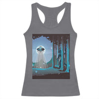 Bigfoot Hiding From Alien UFO Funny Sasquatch Racerback Tank Top